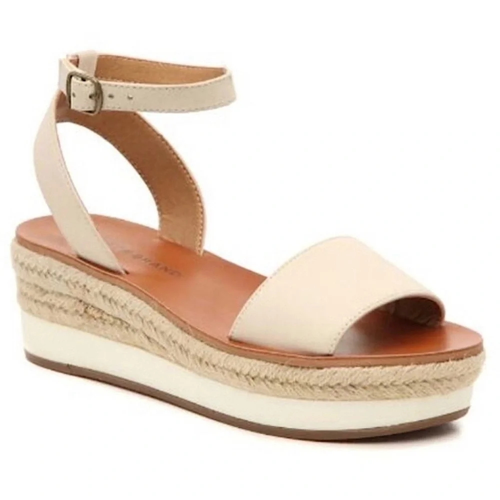 Lucky Brand Jeneka Espadrille Platform Sandals Ivory Leather 9.5 ankle straps.